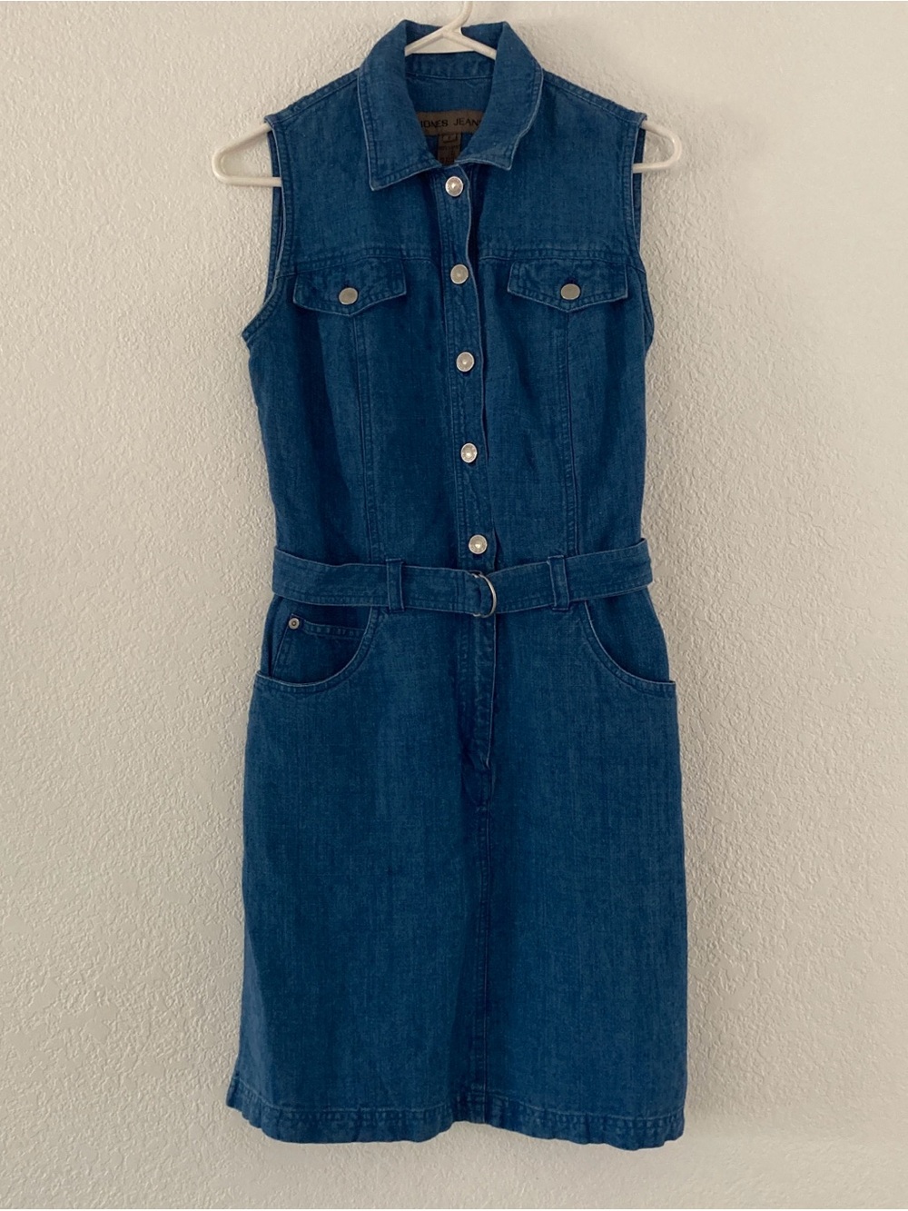 Vintage Jones Jeans 100% Linen Sleeveless Denim-Look Dress Belted Size 6